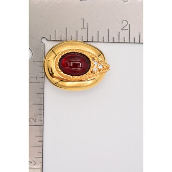 Givenchy Vintage Big Cabochon Clip On Earrings Red Gold Chunky Signed 1980s Bin1 - Picture 12 of 12